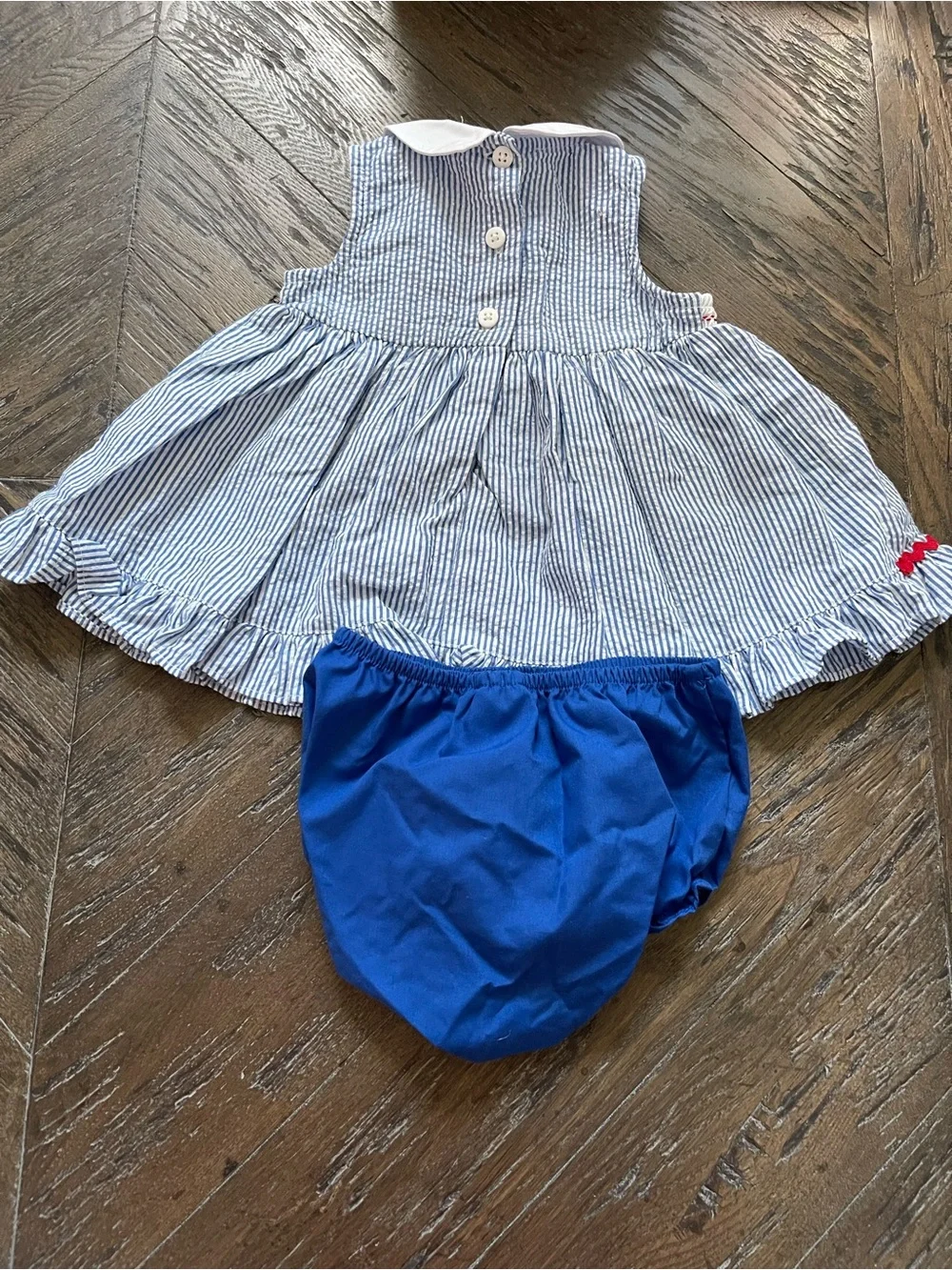 Good Lad Blue Striped Smocked Dress with Red Crabs Size 9M